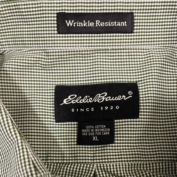 Eddie Bauer Men's Wrinkle Resistant Green White Gingham L/S Shirt Size XL - Picture 3 of 6